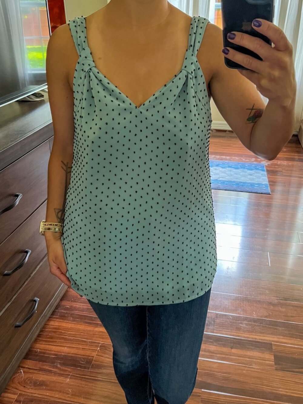 Blue Sleeveless Nordstrom Rack top with black dots